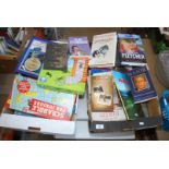 Box of biographical books, Junior Scrabble, games etc.