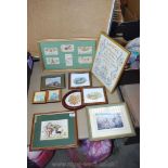 A quantity of framed pictures, embroidery and silk needlework.