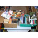 Box and crate of books including Monty Don & Nigel, Rayburn cooking book,