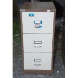 Bisley three drawer filing cabinet (no key), 40'' high x 18 1/2'' wide x 24 1/2'' deep.