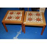 Two four tiled topped teak occasional tables 20" x 20" x 17" high.