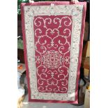 Hearth rug in burgundy and ivory colours, 31" x 59".