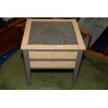 A painted hardwood workbox with faux drawers, 18" x 18".