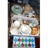 Two boxes of miscellaneous china including Cottage Ware teapot etc and set of twelve USA President