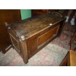 A Mahogany and Satinwood Blanket Chest having a single recessed panel to the front,