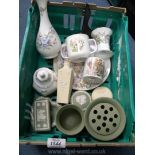 A quantity of china to include green Wedgwood Jasperware and similar in yellow,