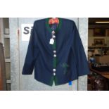 A navy blue Jacket with green embroidery to left side and pewter buttons, Hagro 'County', size 14.