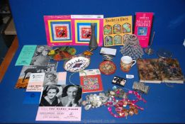 A quantity of miscellanea including 1980's Liberty coaster, 45 rpm records,