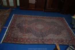 A contemporary bordered, patterned and fringed Eastern Rug, finely decorated against a cream,