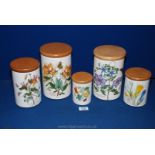 Five Portmeirion Botanical Garden storage jars, from 4 3/4'' up to 8 1/2'' tall.