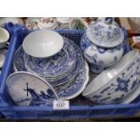 A quantity of blue & white china to include; a Delft plate, Spode tea plates,