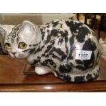 A large Winstanley grey Tabby cat sitting, 11 1/2'' long with glass eyes and signed to the base.