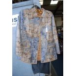 A 'Delmod' brown and blue pattern Jacket with a tan lining and edging around the collar, size 16.