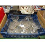 Four glass sundae dishes each 6'' tall and a Kacaba Vineyards and Winery decanter,