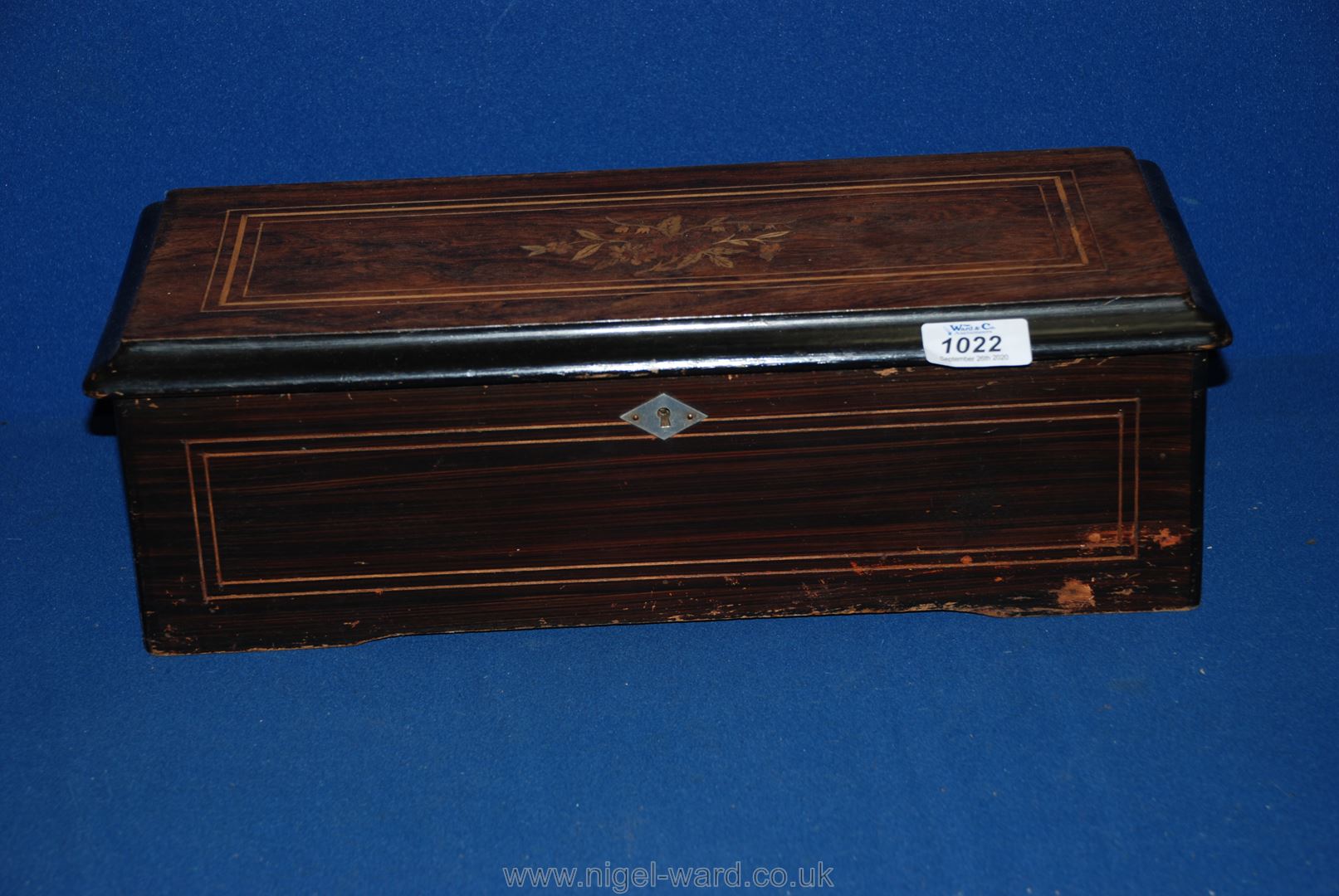 A Victorian rosewood inlaid musical Box, a/f, - Image 2 of 2