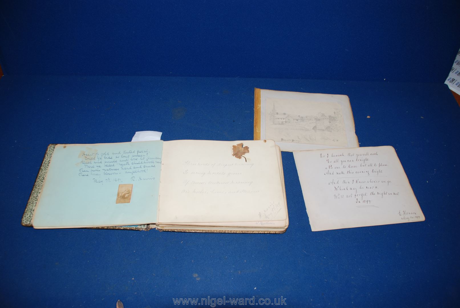 A Victorian Leather bound autograph album, dated 1897, full of poems, drawings, pressed flowers etc. - Image 2 of 2