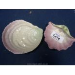 A Royal Worcester blush porcelain shell trinket dish in green and pink.