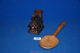 An antique Folk Art wooden money box model of a chapel;