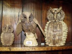 Three Owl sculptures by Sarah Darcy, all signed.