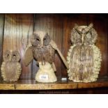 Three Owl sculptures by Sarah Darcy, all signed.