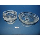 Two footed glass Bowls with cut decoration.