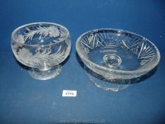 Two footed glass Bowls with cut decoration.