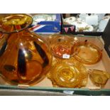 A quantity of amber glass including Thomas Webb fruit bowl and two dishes,