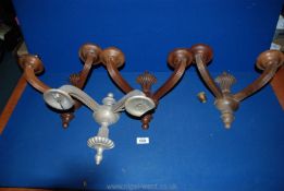 Four early 20th c. carved Mahogany Adam style twin branch Wall lights.