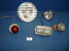 A chrome bicycle lamp, sealed rear headlight (working) and car lights.