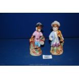 A pair of German late 19th century monkey band musicians, a/f. 5 1/2" tall.