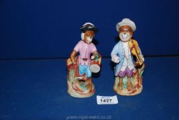 A pair of German late 19th century monkey band musicians, a/f. 5 1/2" tall.