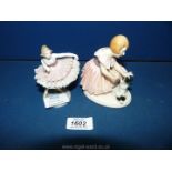 Two Ens porcelain figures including young girl with dog, green mark to base and ballerina a/f,