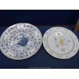 An English Delft mimosa pattern Plate probably Bristol or Wincanton and a polychrome Plate