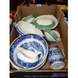 A quantity of china including J & C Meakin green and cream tureen and four soup bowls,