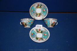 A pair of Dresden cups and saucers decorated in Helen Wolfsohn style (first half of the 20th