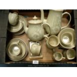 A quantity of Denby 'Daybreak' Teaware including tea and coffee pots, cups, saucers, tea plate etc.