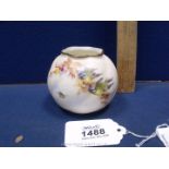 A Royal China Works Worcester blush globe Pot having bluetit decoration, letter code 1889,