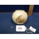 A Royal Worcester blush globe Pot having chaffinch bird decoration, date code indistinct,