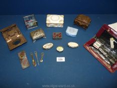A quantity of trinket boxes, lady's vanity set, sewing wallets, etc.