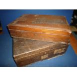 Two old distressed Oak Cutlery Cases with lift-out trays,