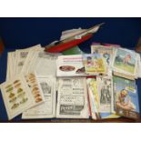 A Model wooden sailing boat, box of early 1900's magazines and various advertising literature,