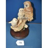 A Border Fine Arts figure of Tawny Owls 'A Watchful Eye'. 10'' tall.