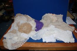 Two trays of Portuguese fine crochet lace, serviettes, napkins white and brown etc.