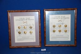 Two framed Civil war uniform Buttons - Confederate Army and Union army.