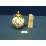 A Royal Worcester blush ivory bulbous Vase with ivy decoration, fixed lid, date code possibly 1885,
