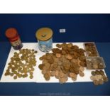 A quantity of Coins including quantity of old pennies in "La Pie qui Chanti" tin.