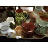 A quantity of pottery items including Forest of Dean jug, mugs,