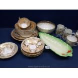 A quantity of china including white, peach and gold cups and saucers a/f.