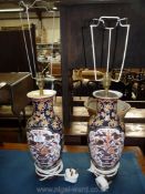 A pair of Oriental baluster Table Lamp bases in blue, orange and cream floral decoration,