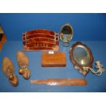 A quantity of miscellanea including two small wall mirrors, stationary box, shoe stretchers, etc.